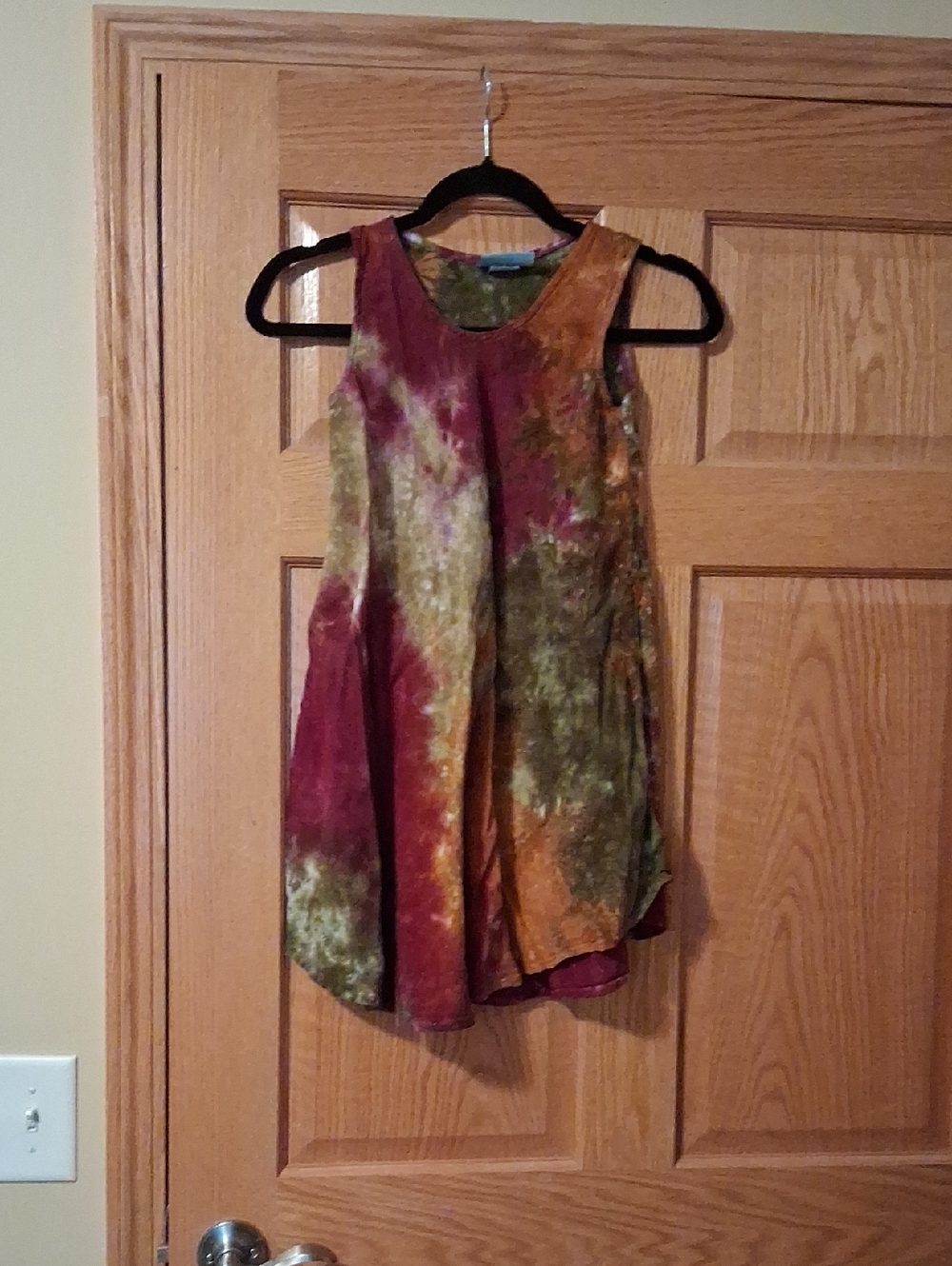 India Boutique Tie-Dye Swing Tank Top in Maroon, Olive & Mustard